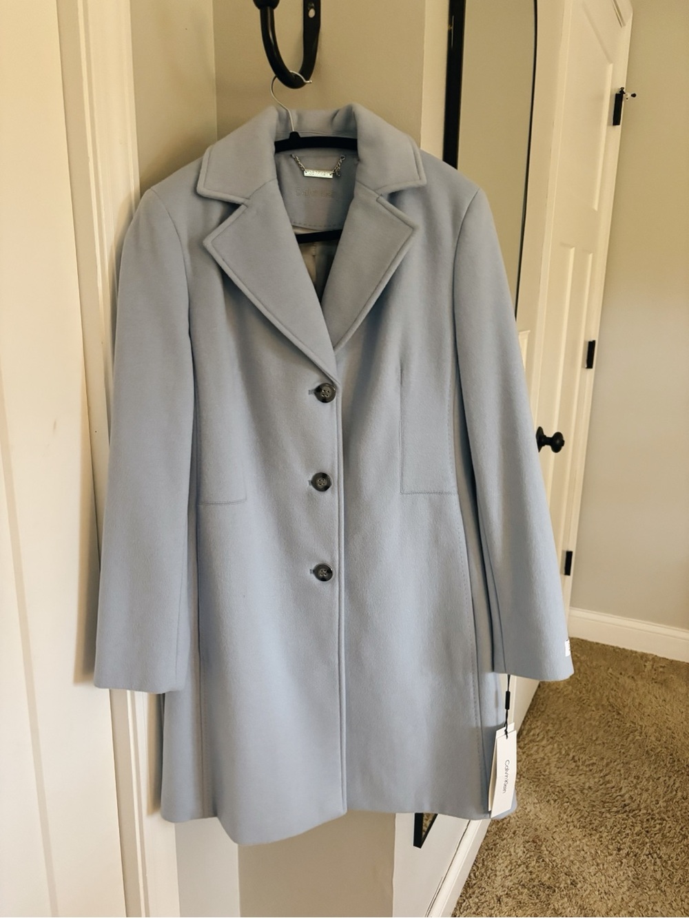 Calvin Klein Light Blue Single-Breasted Wool-Blend Coat